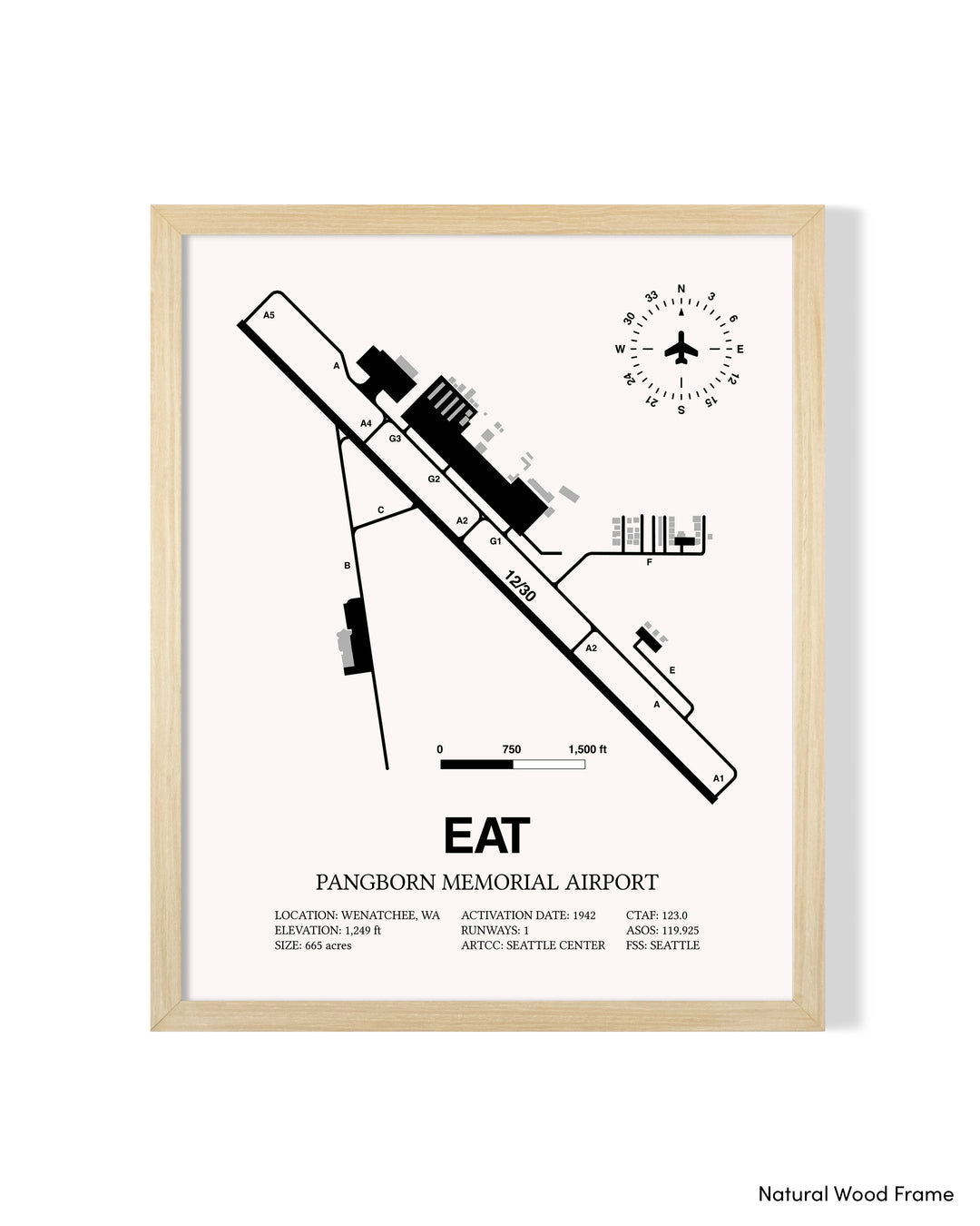 Detailed Airport Map of Pangborn Memorial Airport (EAT) in White with a Natural Frame