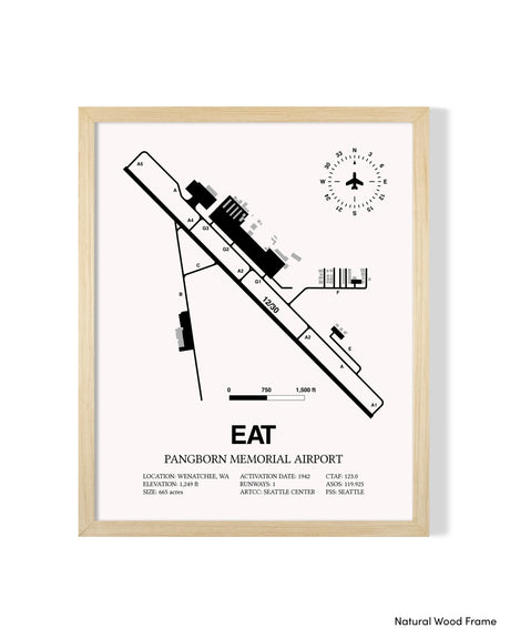 Detailed Airport Map of Pangborn Memorial Airport (EAT) in White with a Natural Frame