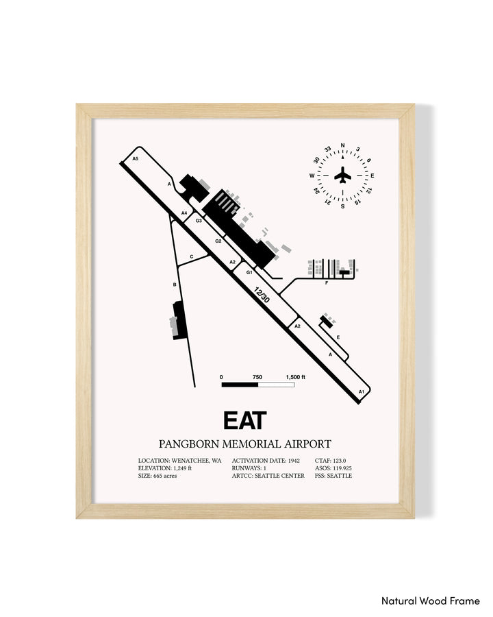 Detailed Airport Map of Pangborn Memorial Airport (EAT) in White with a Natural Frame