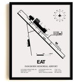 Framed Detailed Airport Map of Pangborn Memorial Airport (EAT) in White with a Black Frame