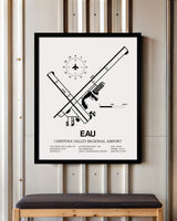 Framed Detailed Airport Map of Chippewa Valley Regional Airport (EAU) in White with a Black Frame
