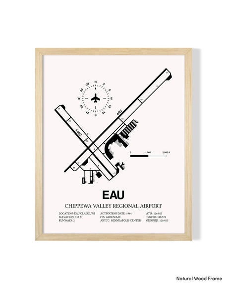 Detailed Airport Map of Chippewa Valley Regional Airport (EAU) in White with a Natural Frame
