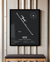 Framed Detailed Airport Map of Mondell Field Airport (ECS) in Gray with a Black Frame