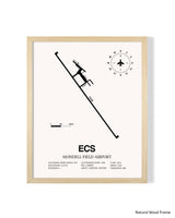 Detailed Airport Map of Mondell Field Airport (ECS) in White with a Natural Frame