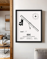 Framed Detailed Airport Map of Austin Executive Airport (EDC) in White with a Black Frame