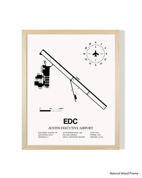 Detailed Airport Map of Austin Executive Airport (EDC) in White with a Natural Frame