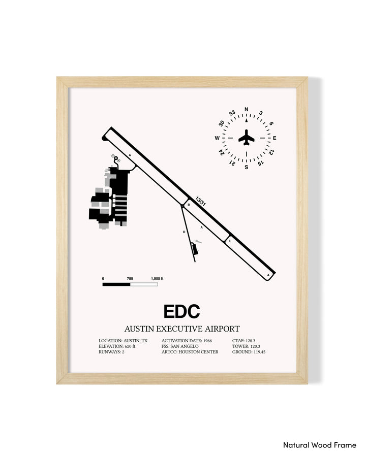 Detailed Airport Map of Austin Executive Airport (EDC) in White with a Natural Frame