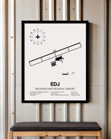 Framed Detailed Airport Map of Bellefontaine Regional Airport (EDJ) in White with a Black Frame