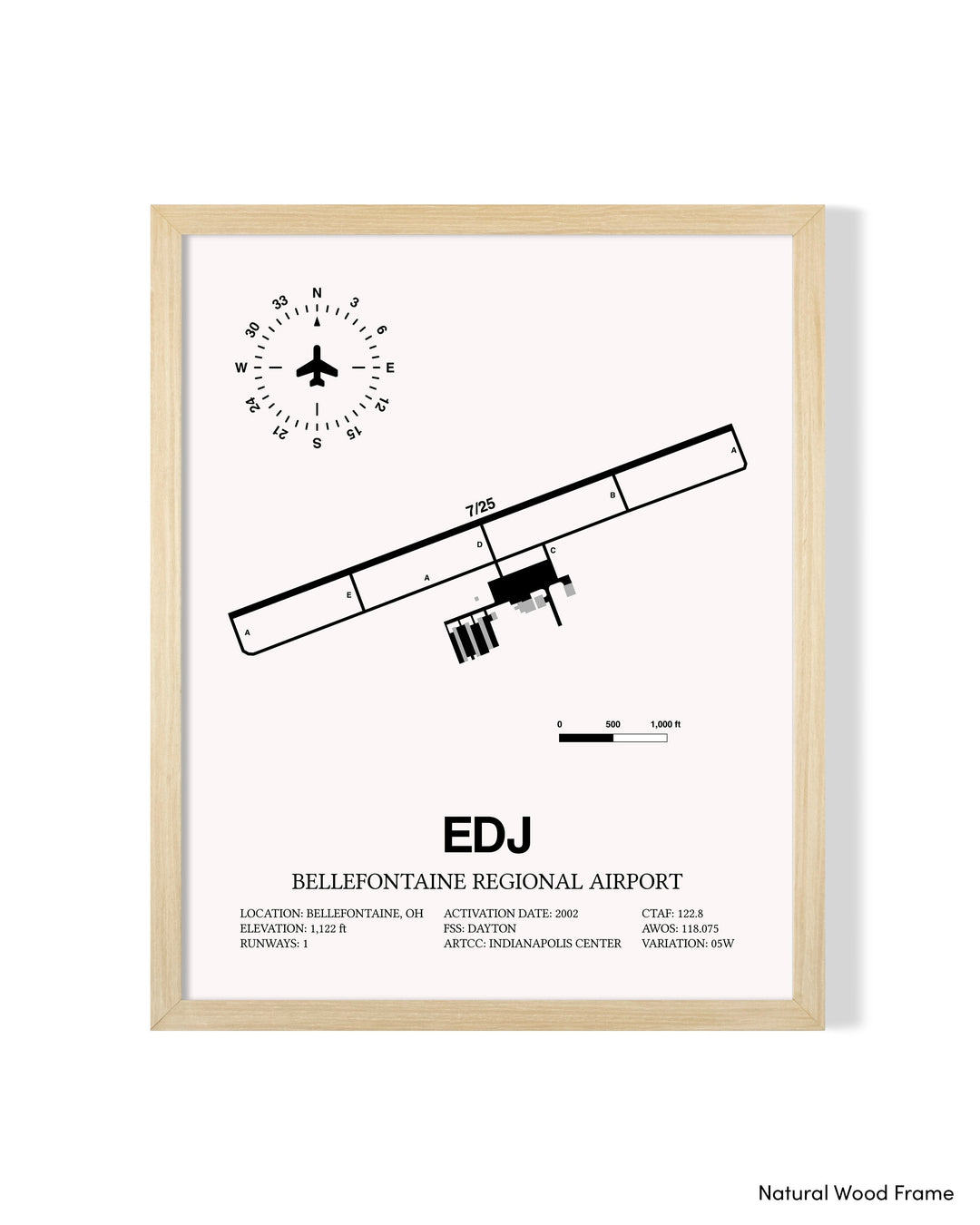 Detailed Airport Map of Bellefontaine Regional Airport (EDJ) in White with a Natural Frame