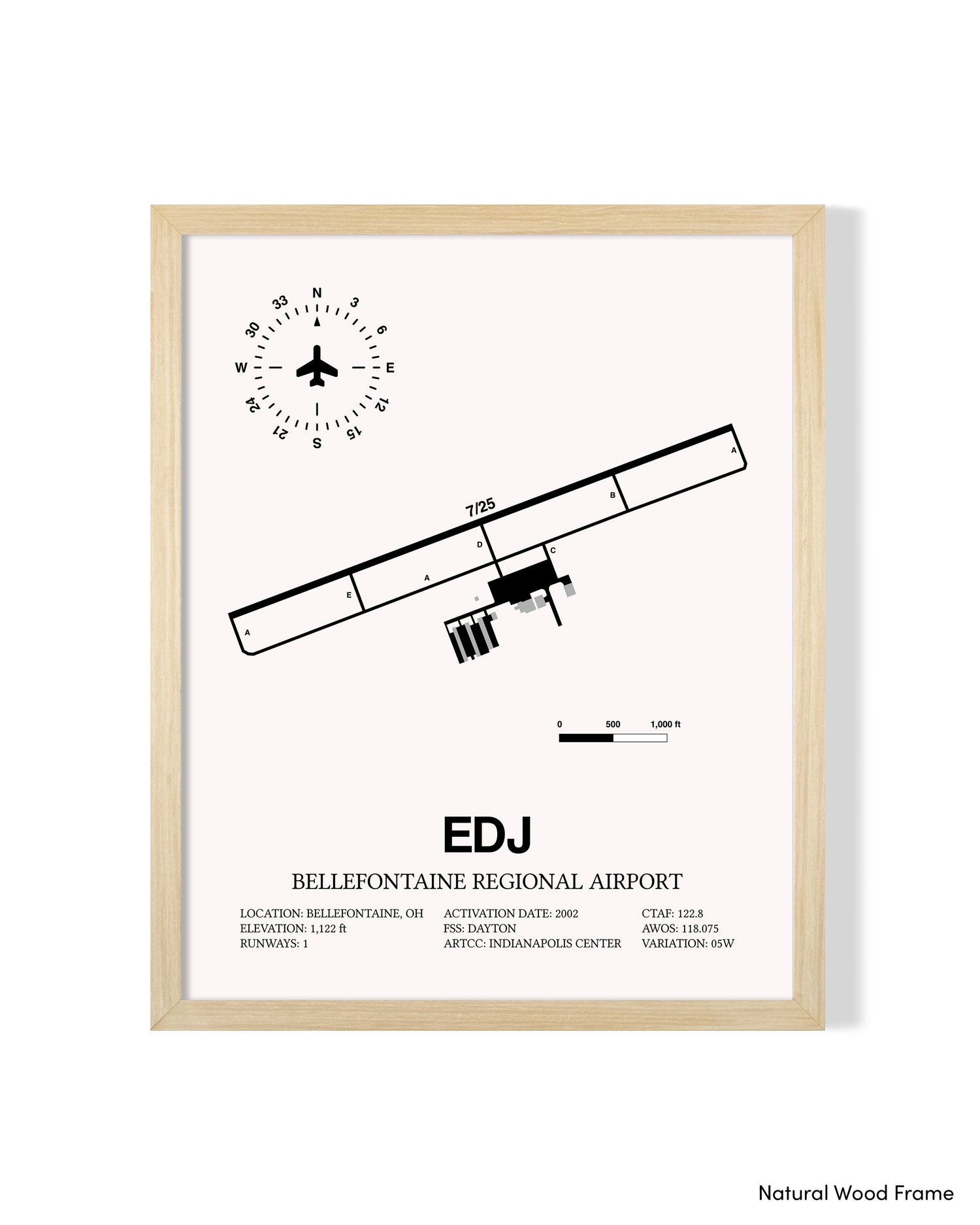 Detailed Airport Map of Bellefontaine Regional Airport (EDJ) in White with a Natural Frame