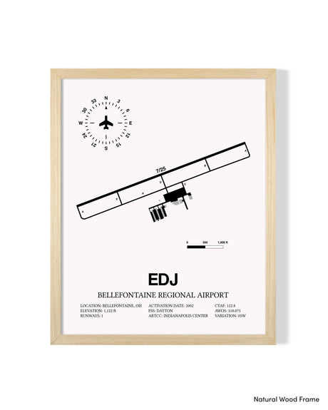 Detailed Airport Map of Bellefontaine Regional Airport (EDJ) in White with a Natural Frame
