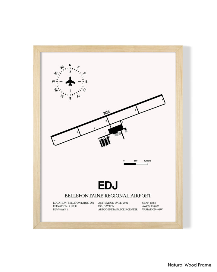 Detailed Airport Map of Bellefontaine Regional Airport (EDJ) in White with a Natural Frame