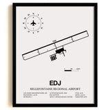 Framed Detailed Airport Map of Bellefontaine Regional Airport (EDJ) in White with a Black Frame
