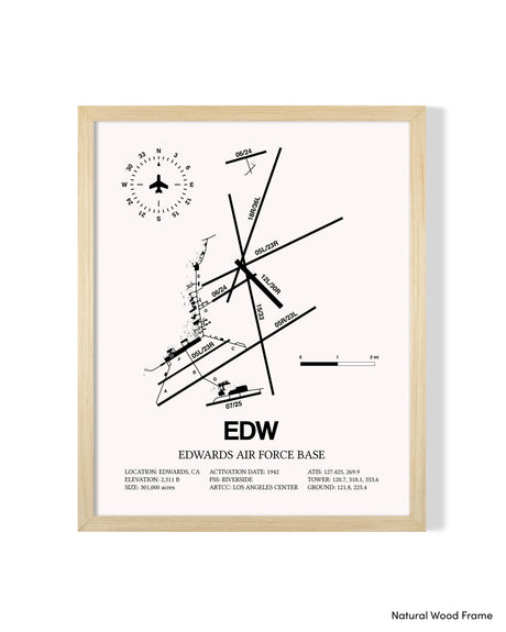 Detailed Airport Map of Edwards Air Force Base (EDW) in White with a Natural Frame