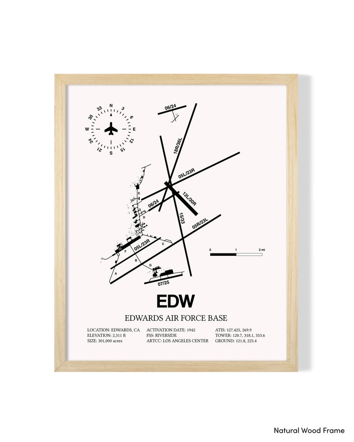 Detailed Airport Map of Edwards Air Force Base (EDW) in White with a Natural Frame