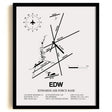 Framed Detailed Airport Map of Edwards Air Force Base (EDW) in White with a Black Frame