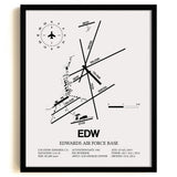 Framed Detailed Airport Map of Edwards Air Force Base (EDW) in White with a Black Frame
