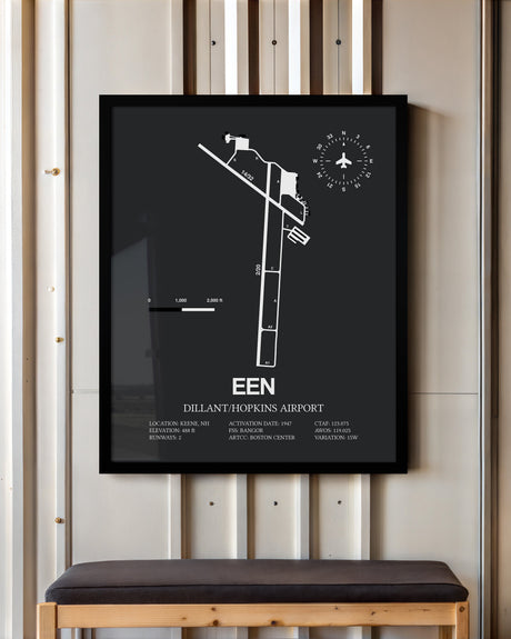 Framed Detailed Airport Map of Dillant/Hopkins Airport (EEN) in Gray with a Black Frame