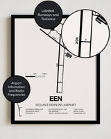 Framed Detailed Airport Map of Dillant/Hopkins Airport (EEN) in White with a Black Frame