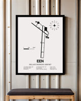 Framed Detailed Airport Map of Dillant/Hopkins Airport (EEN) in White with a Black Frame