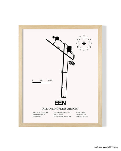 Detailed Airport Map of Dillant/Hopkins Airport (EEN) in White with a Natural Frame