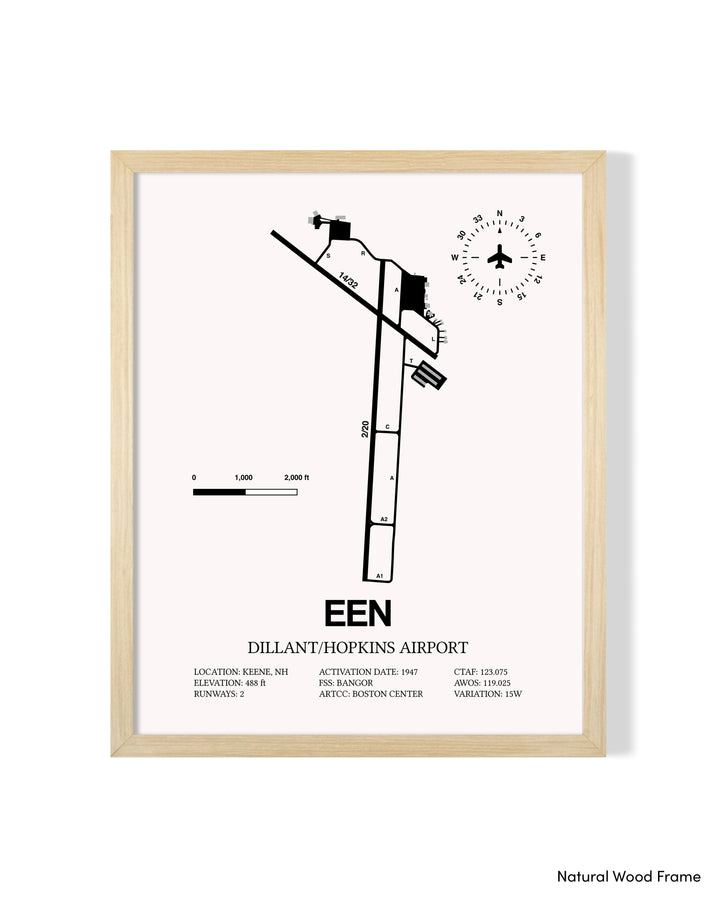 Detailed Airport Map of Dillant/Hopkins Airport (EEN) in White with a Natural Frame