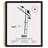 Framed Detailed Airport Map of Dillant/Hopkins Airport (EEN) in White with a Black Frame