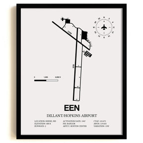 Framed Detailed Airport Map of Dillant/Hopkins Airport (EEN) in White with a Black Frame
