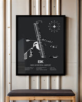 Framed Detailed Airport Map of Erie Municipal Airport (EIK) in Gray with a Black Frame