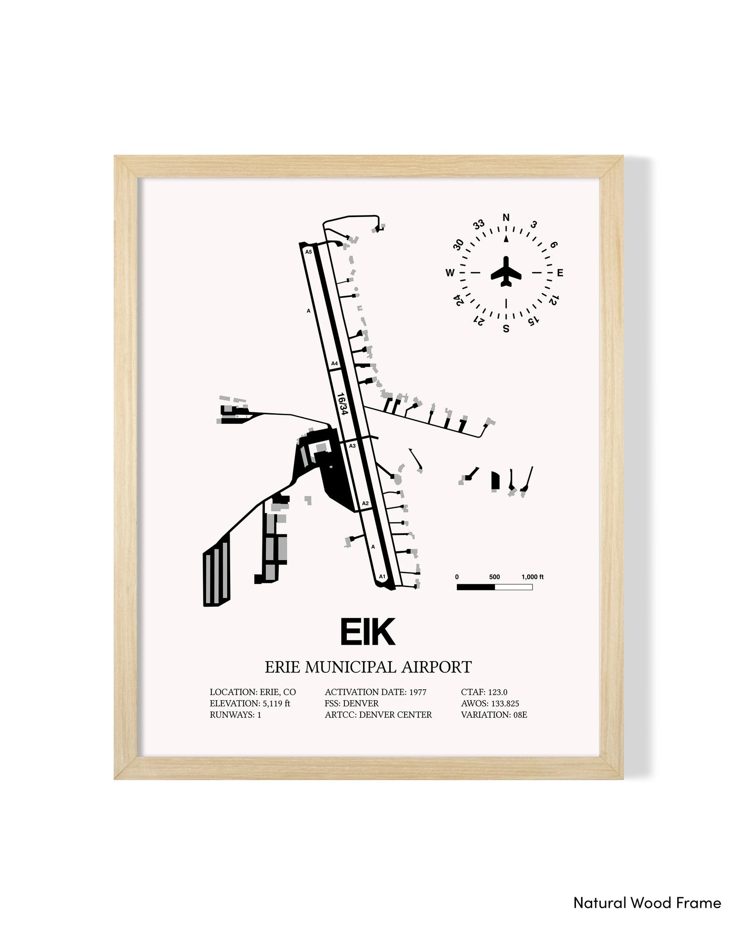 Detailed Airport Map of Erie Municipal Airport (EIK) in White with a Natural Frame