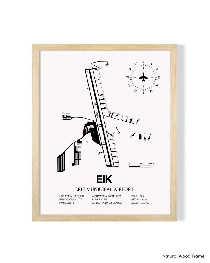 Detailed Airport Map of Erie Municipal Airport (EIK) in White with a Natural Frame
