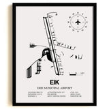 Framed Detailed Airport Map of Erie Municipal Airport (EIK) in White with a Black Frame