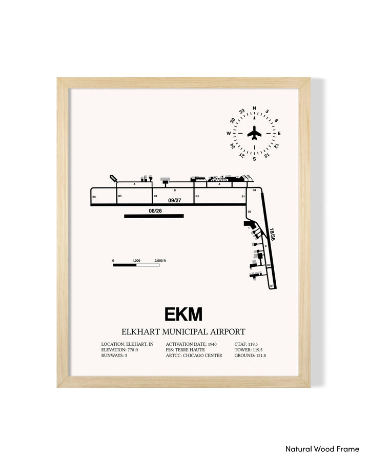 Detailed Airport Map of Elkhart Municipal Airport (EKM) in White with a Natural Frame