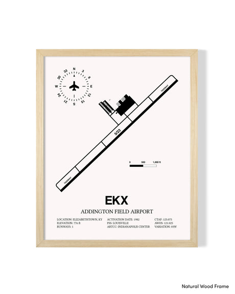 Detailed Airport Map of Addington Field Airport (EKX) in White with a Natural Frame