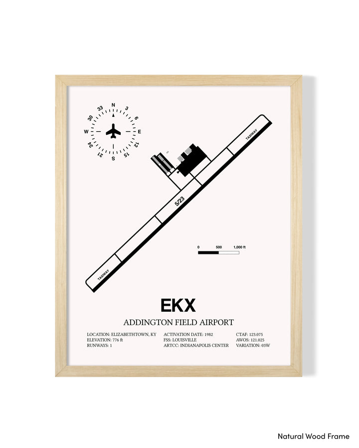 Detailed Airport Map of Addington Field Airport (EKX) in White with a Natural Frame