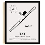 Framed Detailed Airport Map of Addington Field Airport (EKX) in White with a Black Frame