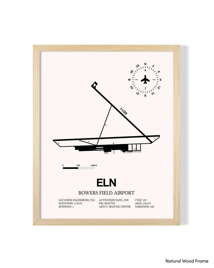 Detailed Airport Map of Bowers Field Airport (ELN) in White with a Natural Frame