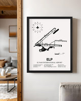 Framed Detailed Airport Map of El Paso International Airport (ELP) in White with a Black Frame