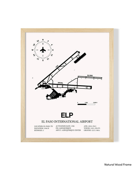 Detailed Airport Map of El Paso International Airport (ELP) in White with a Natural Frame