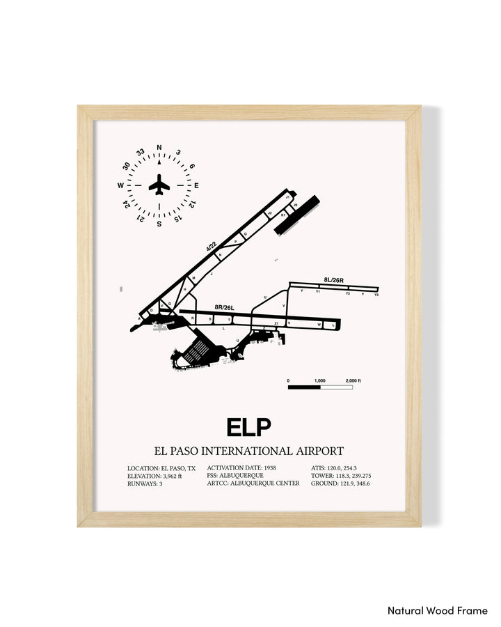 Detailed Airport Map of El Paso International Airport (ELP) in White with a Natural Frame