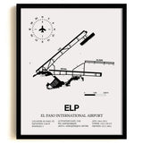Framed Detailed Airport Map of El Paso International Airport (ELP) in White with a Black Frame