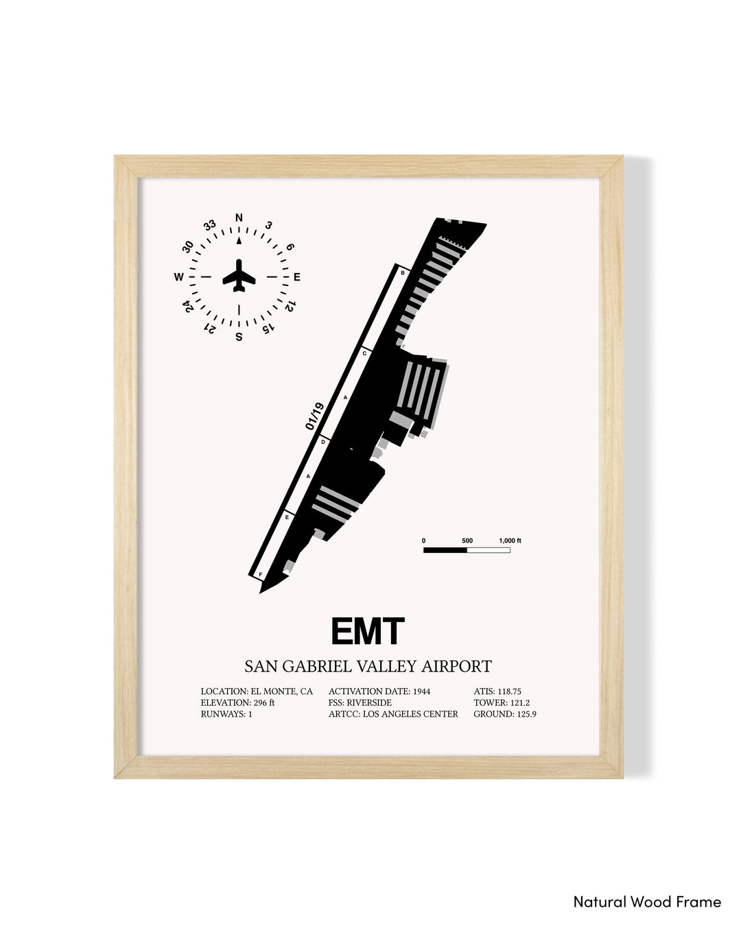 Detailed Airport Map of San Gabriel Valley Airport (EMT) in White with a Natural Frame