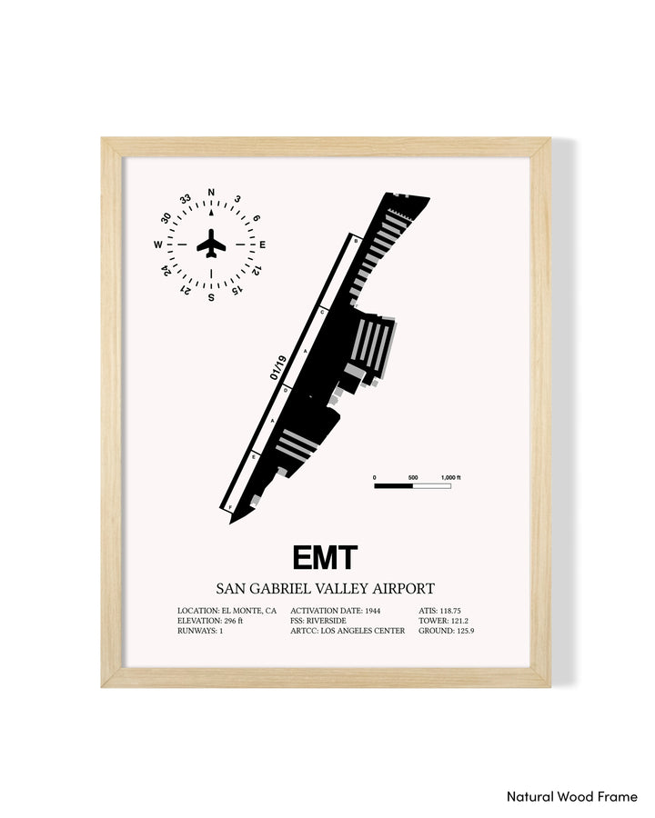 Detailed Airport Map of San Gabriel Valley Airport (EMT) in White with a Natural Frame