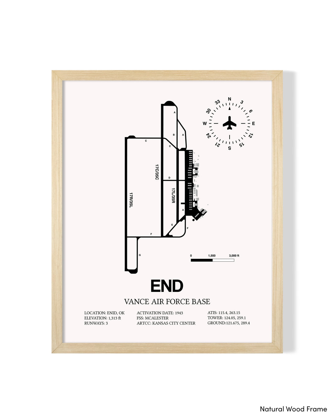 Detailed Airport Map of Vance Air Force Base (END) in White with a Natural Frame
