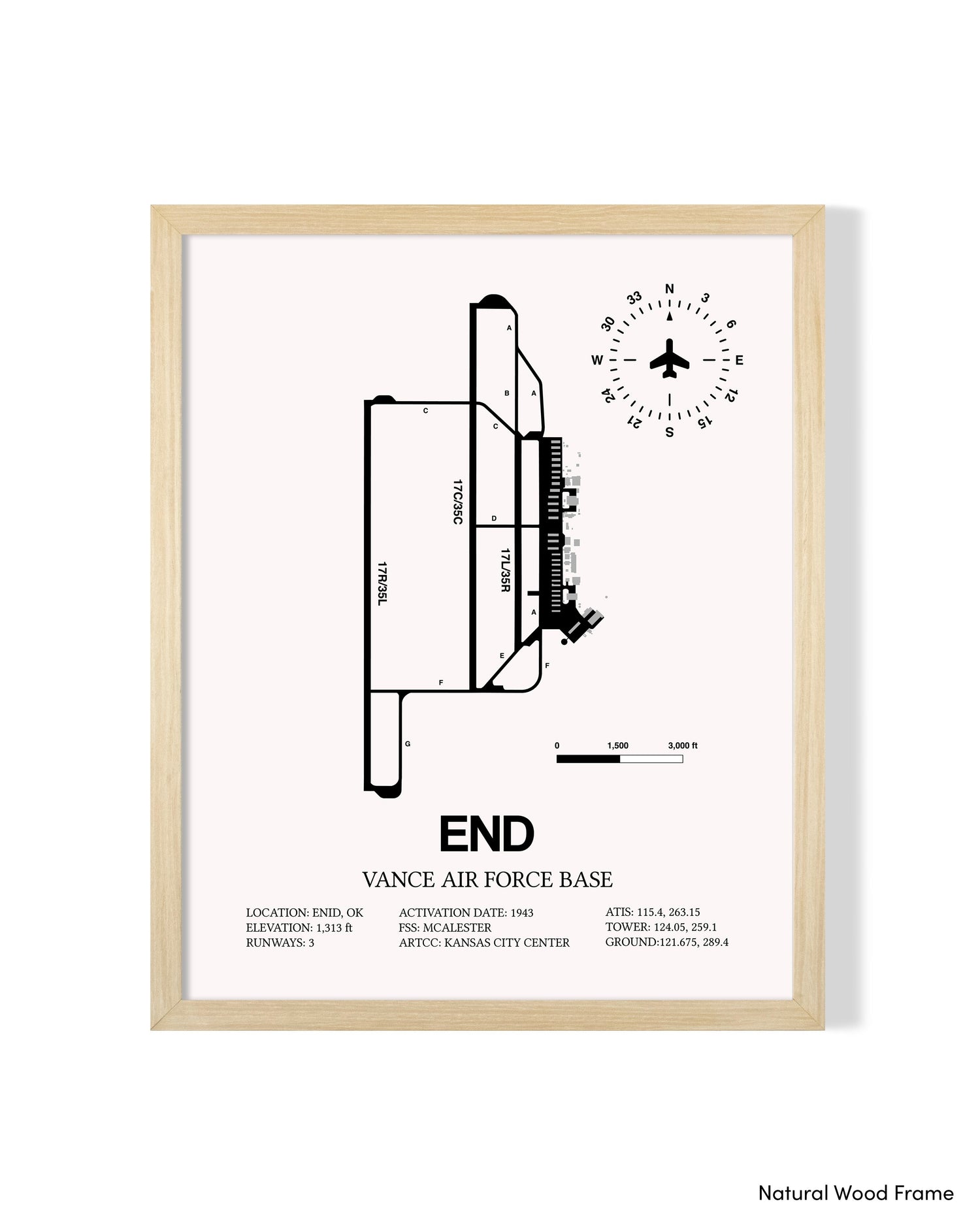Detailed Airport Map of Vance Air Force Base (END) in White with a Natural Frame