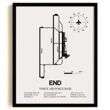 Framed Detailed Airport Map of Vance Air Force Base (END) in White with a Black Frame