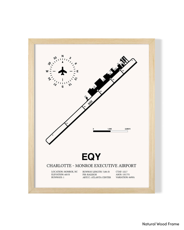 Detailed Airport Map of Charlotte-Monroe Executive Airport (EQY) in White with a Natural Frame