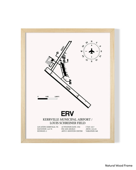 Detailed Airport Map of Kerrville Municipal Airport/Louis Schreiner Field (ERV) in White with a Natural Frame