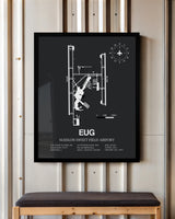 Framed Detailed Airport Map of Mahlon Sweet Field Airport (EUG) in Gray with a Black Frame