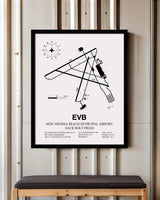 Framed Detailed Airport Map of New Smyrna Beach Municipal Airport (Jack Bolt Field) (EVB) in White with a Black Frame